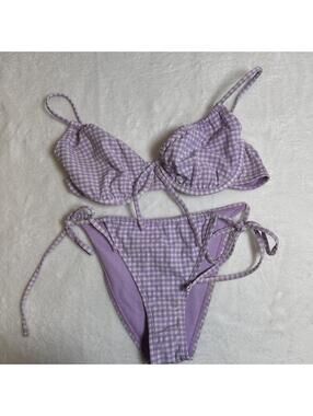 Purple Gingham Two-Piece Bikini Swimsuit Size Small